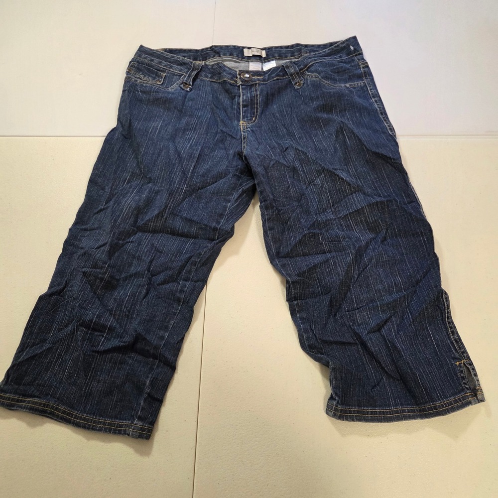 Metro 7 Womens Size 14‎ Dark Indigo Denim Capri Jeans Embroidered Pockets Y2K